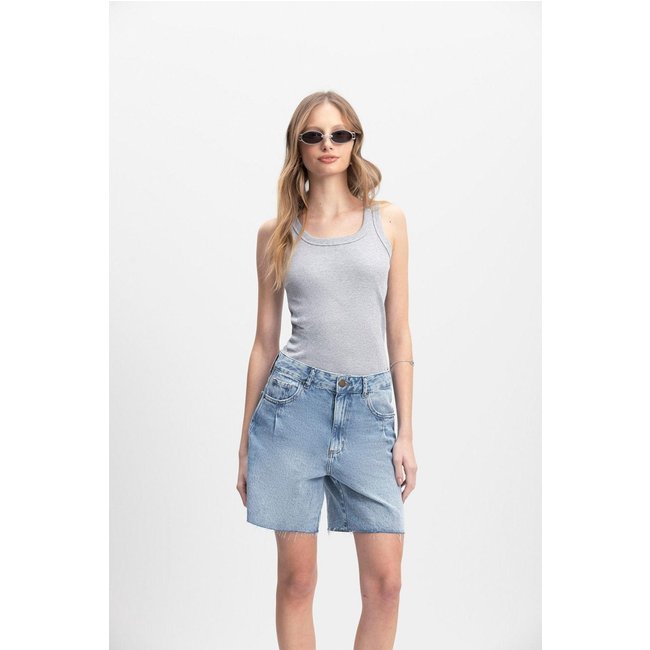 Blusa Feminina Em Ribana Canelada Essendi Cinza Médio Cinza
