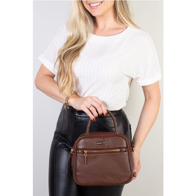 Bolsa Andrea Vinci Baú Pequena De Couro Liso Transversal Catarina - Whisky
