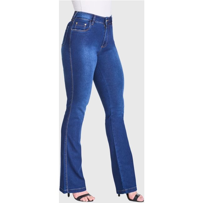 Calça Flare HNO Jeans Cintura Alta Jeans com Elastano Azul