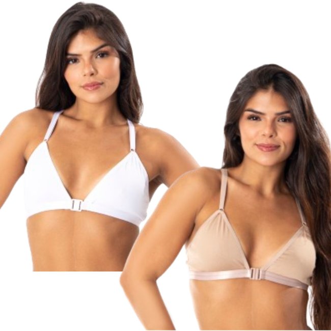 Kit 2 Sutiã Nadador Sem Bojo Reflexo Íntimo Básico Alça Ajustável Dia a Dia Branco e Bege