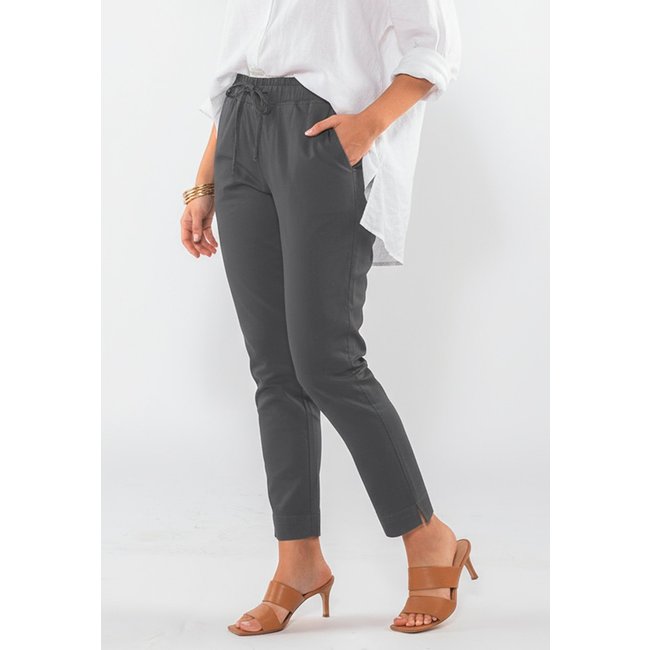 Calça Sarja Feminina Cintura Alta com Elastano e Amarração Conforto e Estilo Casual Chumbo