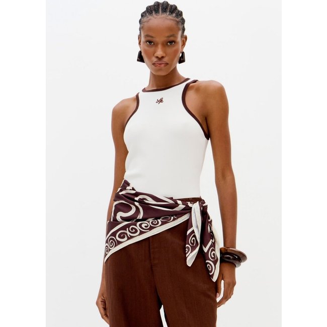 Blusa Regata Canelada Nadador Com Bordado Lança Perfume