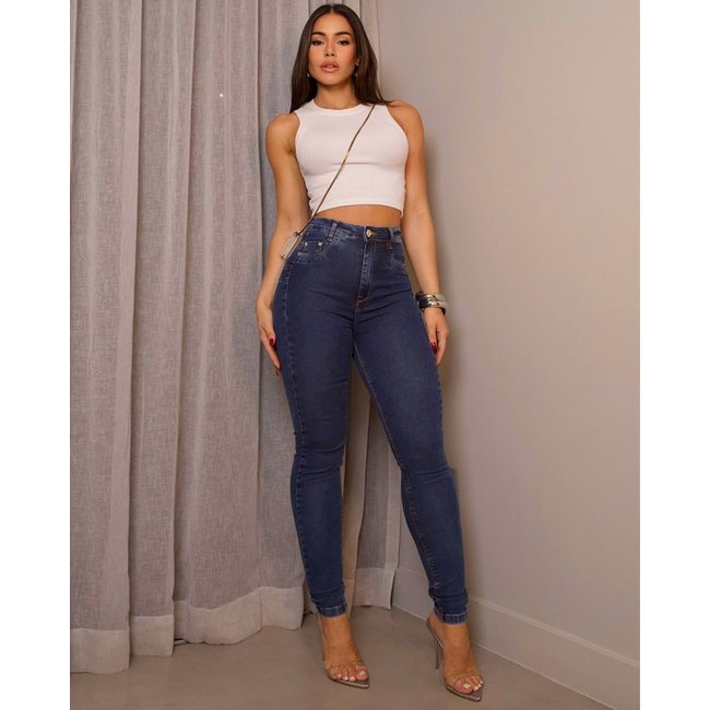 Calça Jeans Skinny Extreme Power Feminina Cintura Alta Básica 00507 Sky Escuro Consciência