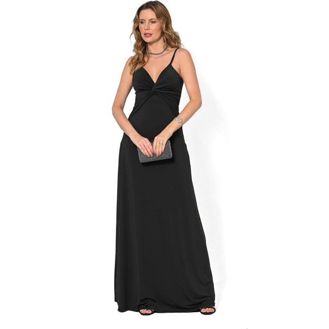 Vestido Bisô Festa Longo Torção Preto - Preto