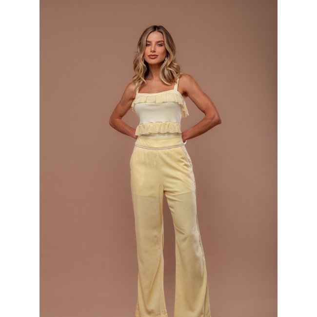 Calça Clubsoda Wide leg com vivo Amarelo