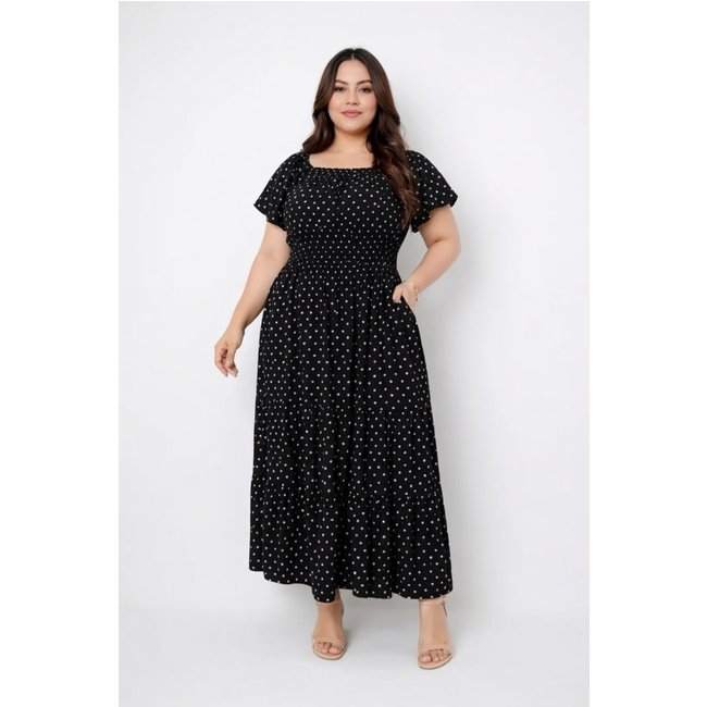 Vestido Midi Plus Size D Bell Outlet Fashion Três Marias Estampado Preto
