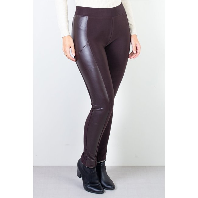 Calça feminina térmica detalhe em corino 80482 - Marrom