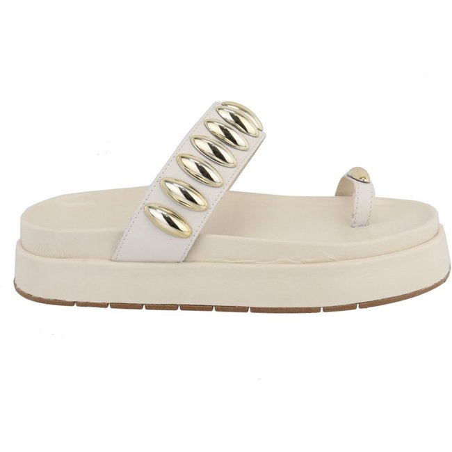 Sandália Papete Flatform Amarena Off White Encaixe Dedos Detalhes Amêndoas