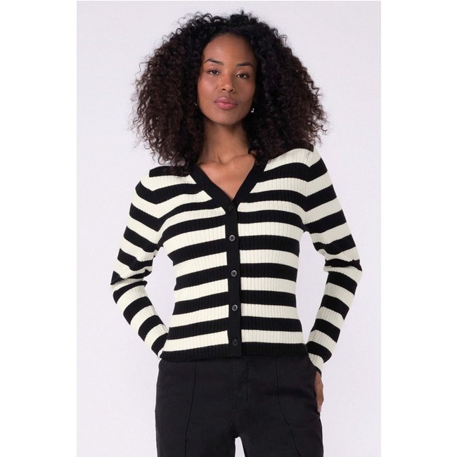 Cardigan Feminino Listrado Tricot Marialícia Preto