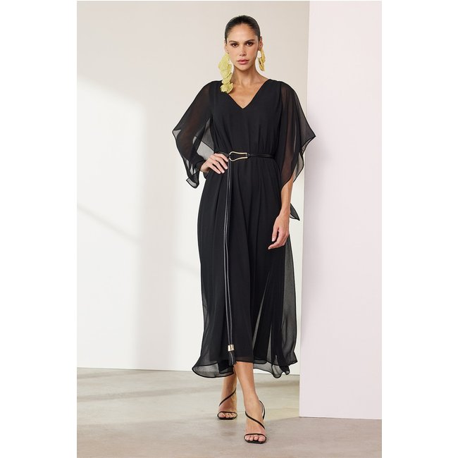 Vestido Longo Liso Com Transparência Preto Charry
