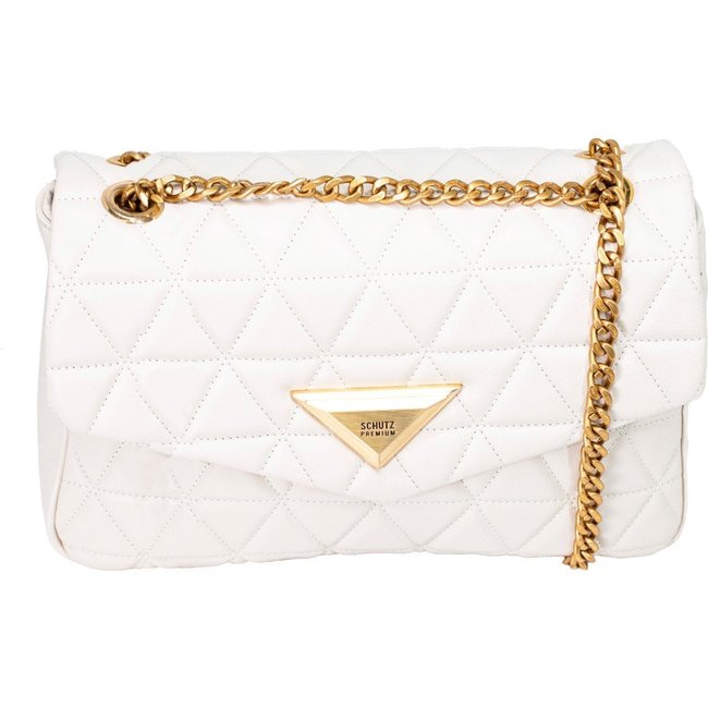 Bolsa Feminina Grande Schutz Tiracolo 944 Matelassê Couro Corrente Branco Sugar White