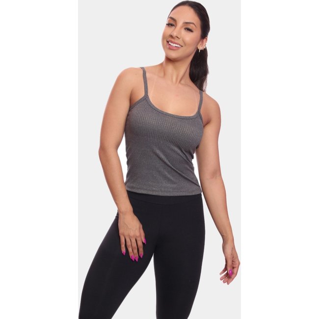 Regata de Alcinha Canelada Feminina Lisa Blusa Blusinha Básica Treino Academia Cinza