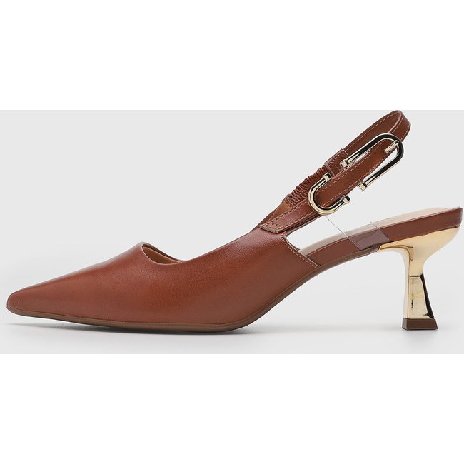 Scarpin Feminino cê Salto Médio Geométrico Marrom