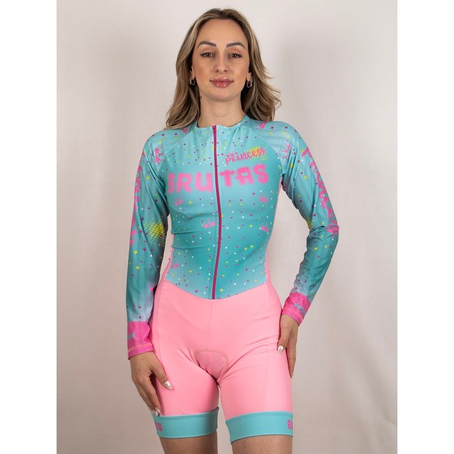 Macaquinho De Ciclismo Feminino Manga Longa Estampa Princesa Com Forro Em Gel