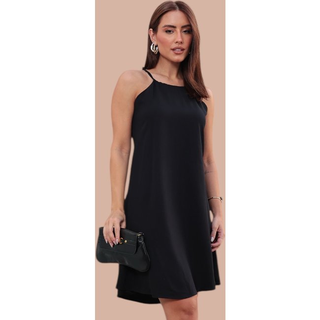 Vestido Curto Ícone Fashion Lenço Chic Cor Preta