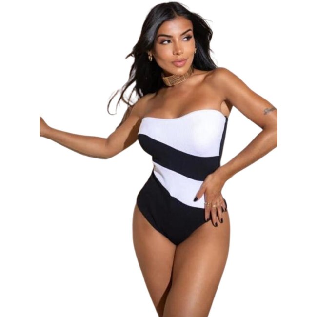 Body Feminino Tomara Que Caia Blogueirinha Listrado Bicolor