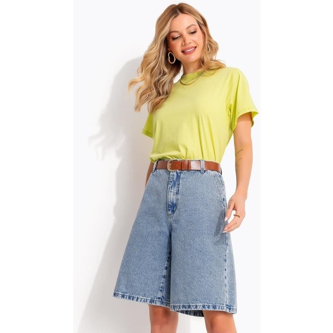 Bermuda Em Jeans Acompanha Lenço Estampado Azul Claro Quintess