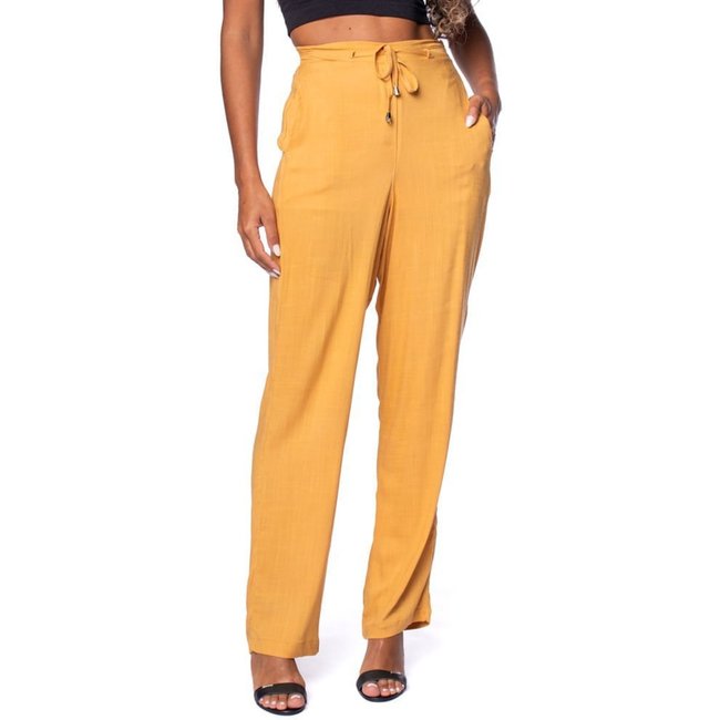 Calça Feminina Giraffe em Viscose Reta com Cordão Caramelo