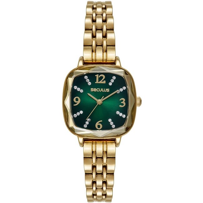 Relógio Feminino Quadrado Vintage Dourado Seculus