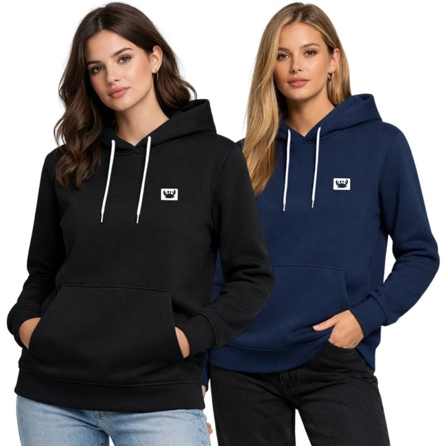 Kit 2 Blusa de Frio Moletom Liso Colorido Feminino Relaxado Com Capuz E Bolso Canguru Estampado Siri2