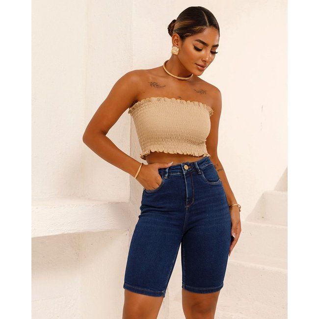 Bermuda Jeans Feminina Meia Coxa Cintura Alta 24355 Escura Consciência