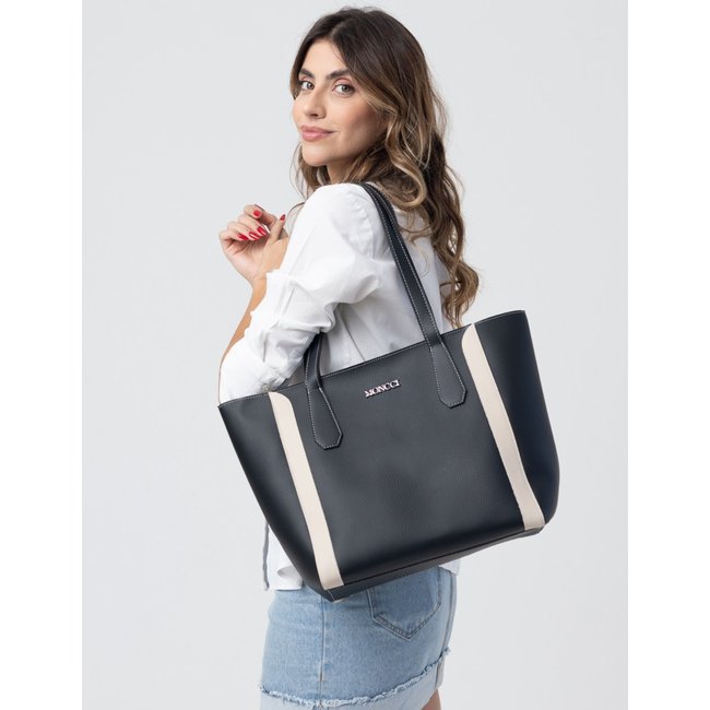 Bolsa de Ombro Grande Moncci Fechamento de zíper Preto com Detalhes Branco