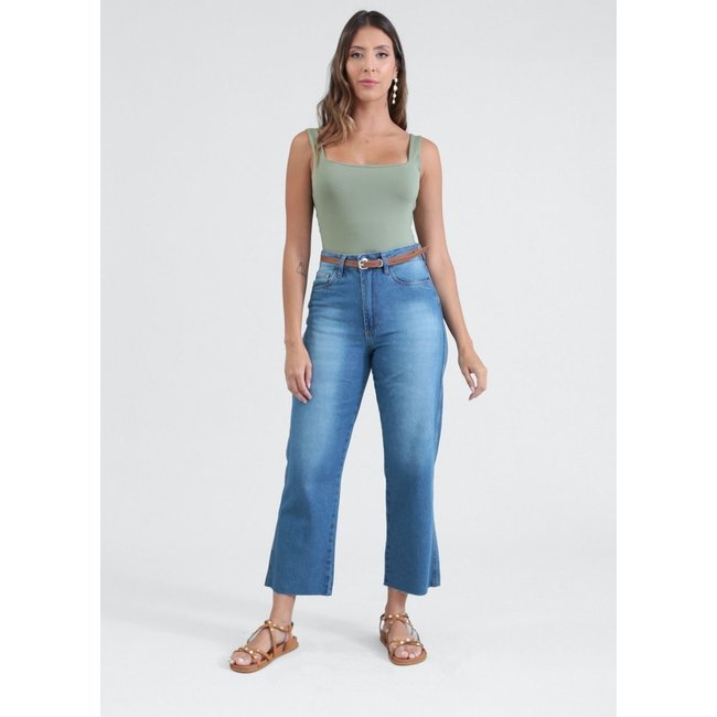 Calça Pop Me Jeans Cropped Com Cinto Azul