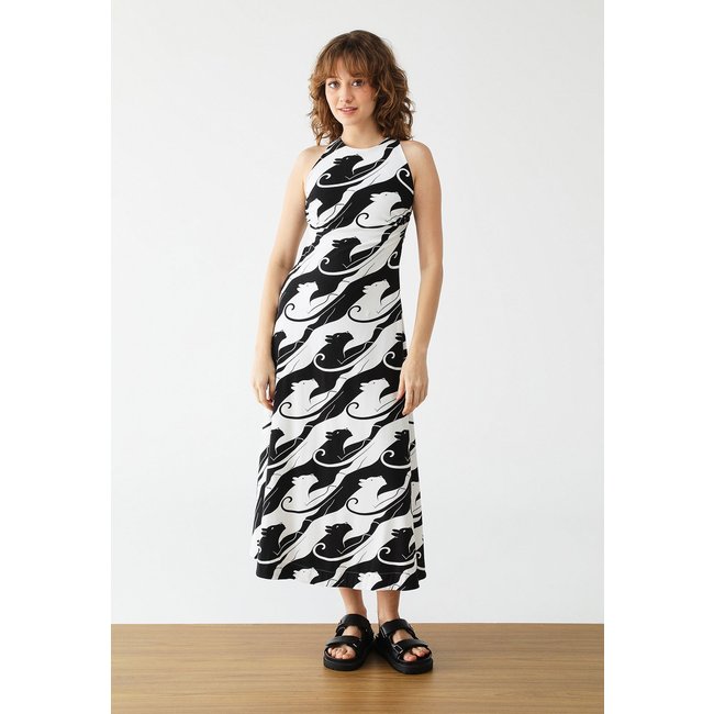 Vestido FARM Midi Cruzado Panteras Preto