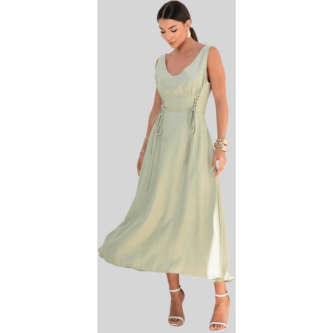 Vestido Miss e Misses Arlete Midi C/Detalhe Amarracao C/Botao Verde