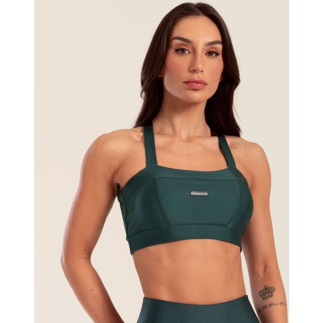 Top Faixa Com Recortes Verde Escuro Platinado Com Bojo Donna Carioca
