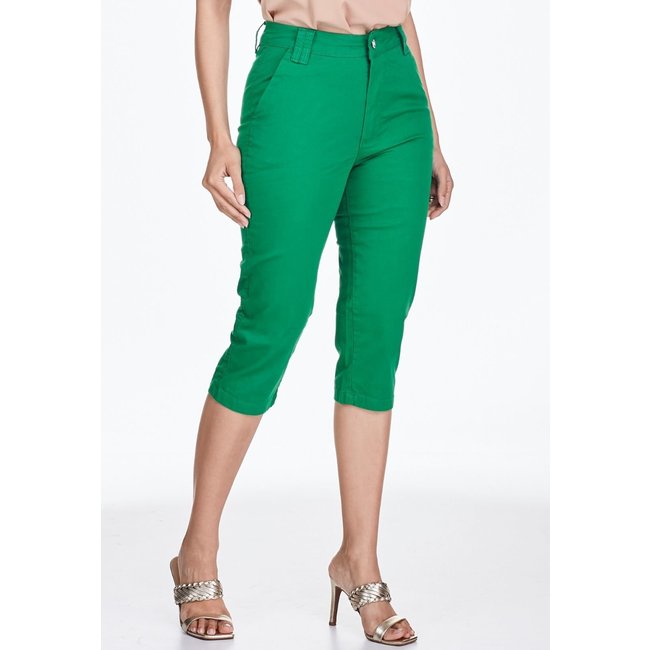 Calça Capri HNO Jeans Sarja Cintura Alta Basic Verde