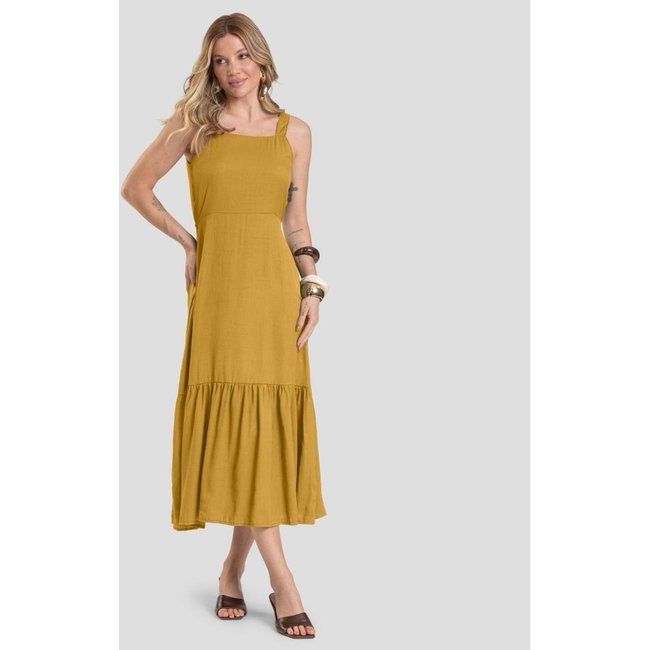Vestido Midi em Viscose Rajada Dianna Amarelo