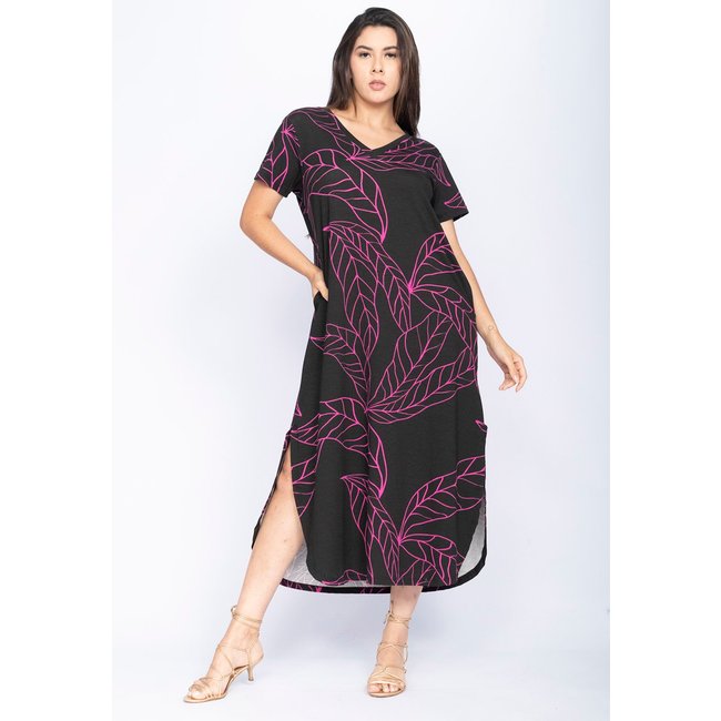 Vestido Amazonia Vital Midi Abapã Malha com Bolso Estampa Antúrios Lilás