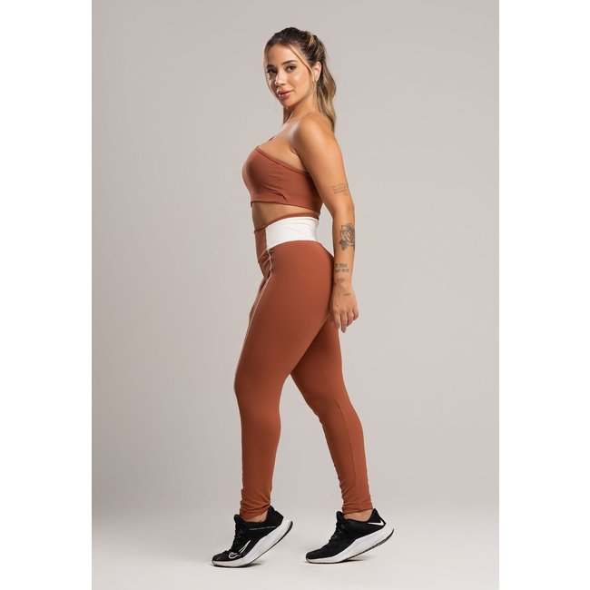 Calça Legging MVB Modas Cós Off White Cintura Alta Feminina Poliamida Mousse