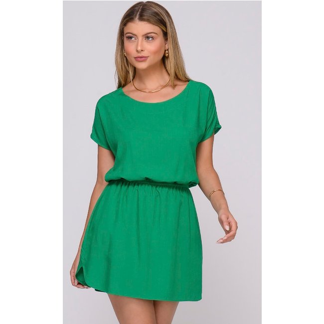 Vestido Curto M/C Elástico na Cintura Stela Verde Bandeira