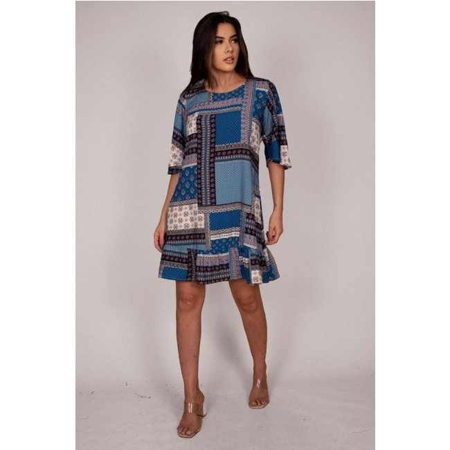 Vestido Curto Viscose Estampa Blue Baby