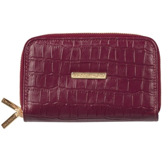 Carteira feminina de couro croco Martina 9,5x15,5cm - Merlot