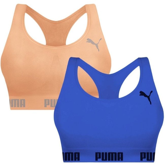 Kit 2 Tops Puma Nadador Sem Costura Feminino - Azul - puma