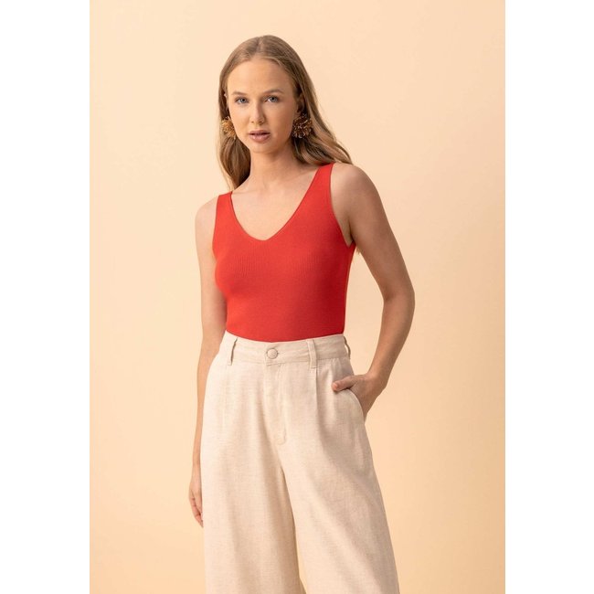 Blusa Regata Básica Com Decote Em V Em Malha Tricô