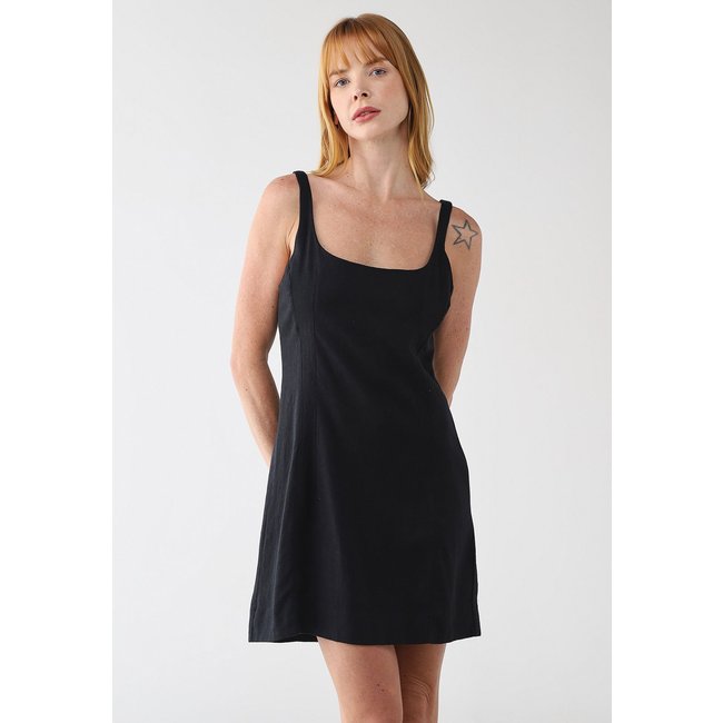 Vestido Feminino FARM Decote Quadrado Alças Largas Preto