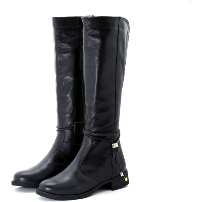 Botas Femininas De Cano Longo Lirom Salto Baixo Rasteira Confortável Preta