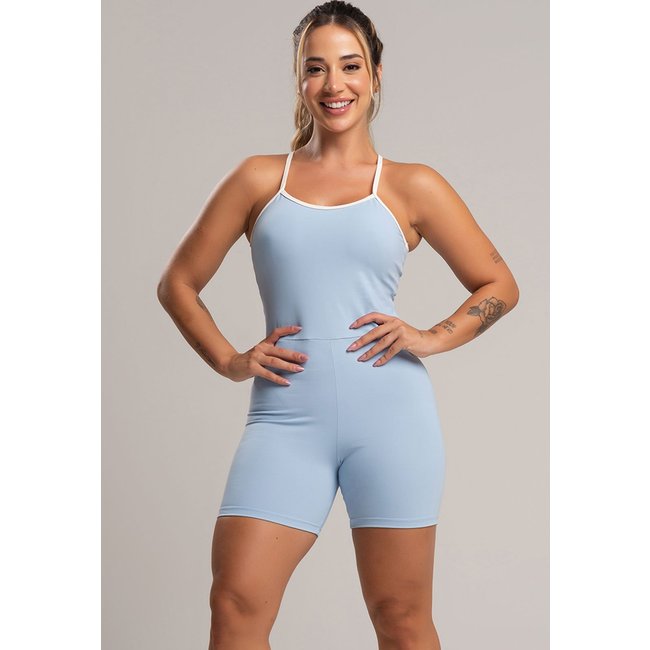 Macaquinho Fitness MVB Modas Alcinha Off White Poliamida Céu