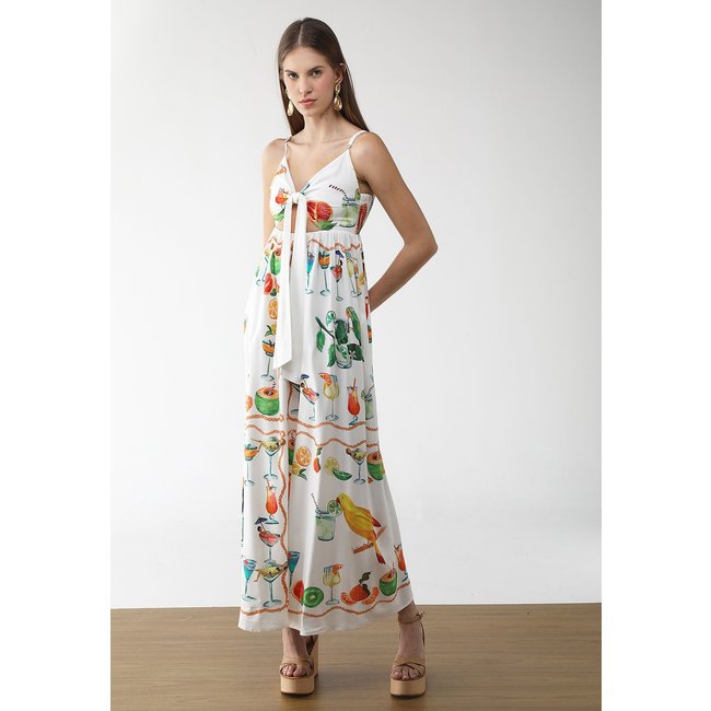 Vestido Feminino Farm Longo Estampa Coquetéis Branco