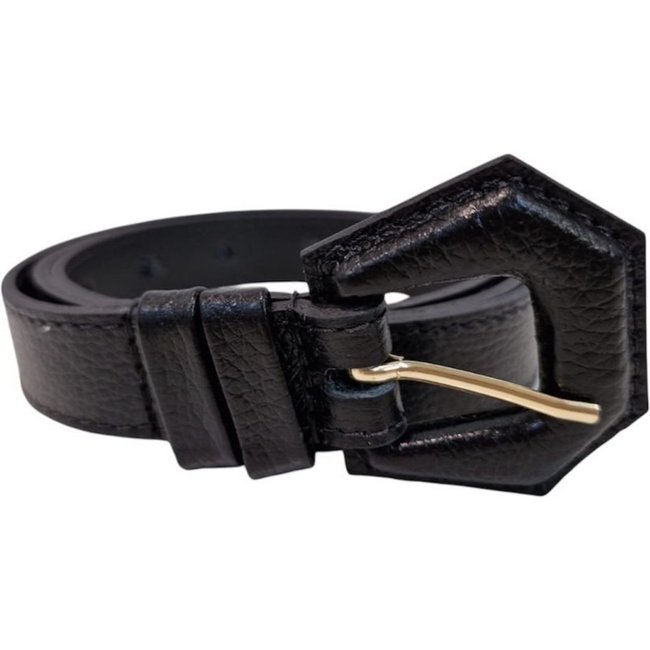 Cinto Fino Feminino em Couro Fivela Encapada Preto 025