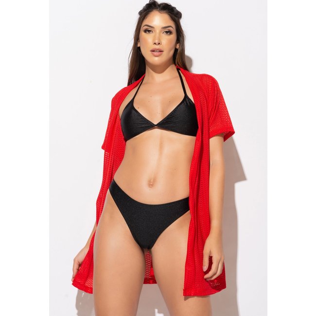Saída De Praia MVB Modas Renda Curta Moda Praia Kimono Verão Vermelho
