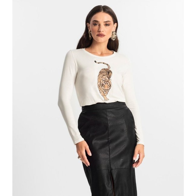 Blusa Manga Longa com Bordado Endless Bege