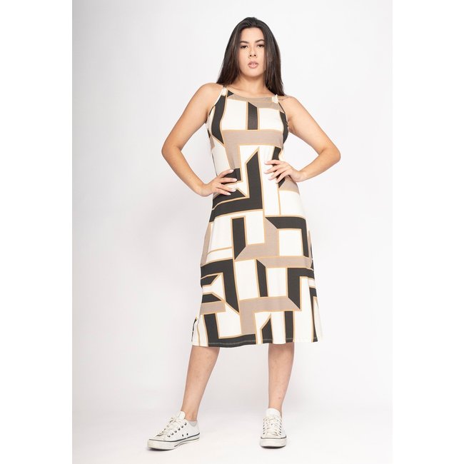Vestido CabanaFree Aimara Curto Trapézio Malha Estampa Igaci