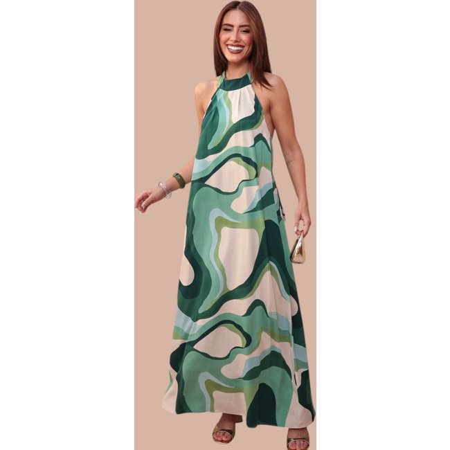 Vestido Longo Ícone Fashion Joá Estampa Geométrica Rios
