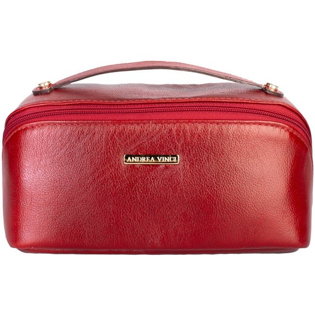 Necessaire de couro liso Athena 11x25x12,5cm - Vermelho