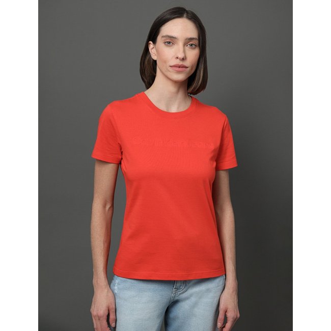 Camiseta Feminina Bordado Alto Relevo Calvin Klein Jeans - Vermelho Calvin Klein Jeans